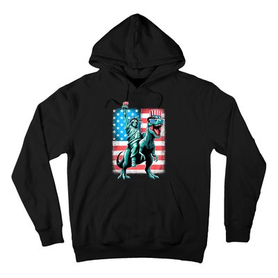 Dino Statue Of Liberty 4th Of July American Flag Hoodie