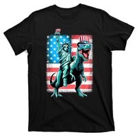 Dino Statue Of Liberty 4th Of July American Flag T-Shirt