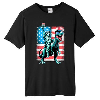 Dino Statue Of Liberty 4th Of July American Flag Tall Fusion ChromaSoft Performance T-Shirt