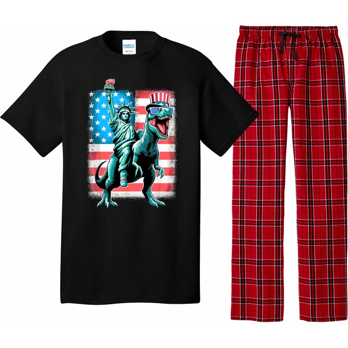 Dino Statue Of Liberty 4th Of July American Flag Pajama Set