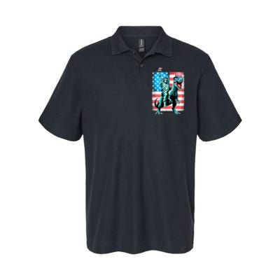 Dino Statue Of Liberty 4th Of July American Flag Softstyle Adult Sport Polo