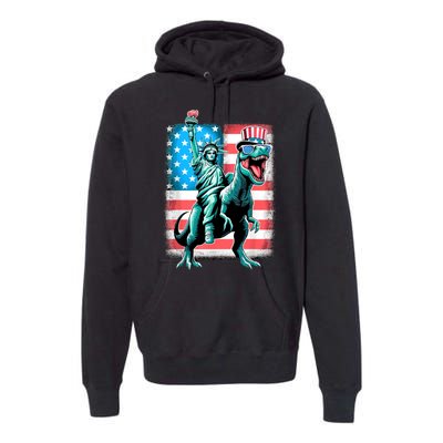 Dino Statue Of Liberty 4th Of July American Flag Premium Hoodie