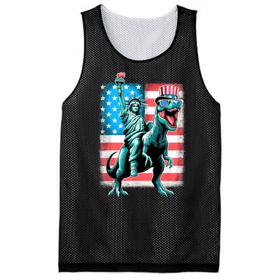 Dino Statue Of Liberty 4th Of July American Flag Mesh Reversible Basketball Jersey Tank