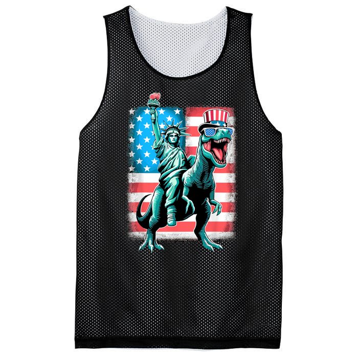 Dino Statue Of Liberty 4th Of July American Flag Mesh Reversible Basketball Jersey Tank