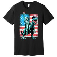 Dino Statue Of Liberty 4th Of July American Flag Premium T-Shirt