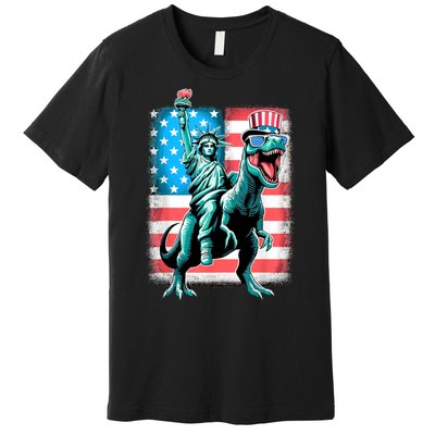 Dino Statue Of Liberty 4th Of July American Flag Premium T-Shirt