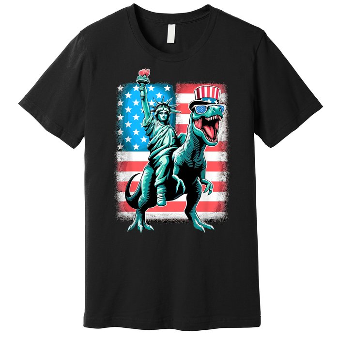 Dino Statue Of Liberty 4th Of July American Flag Premium T-Shirt