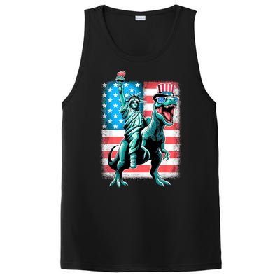 Dino Statue Of Liberty 4th Of July American Flag PosiCharge Competitor Tank