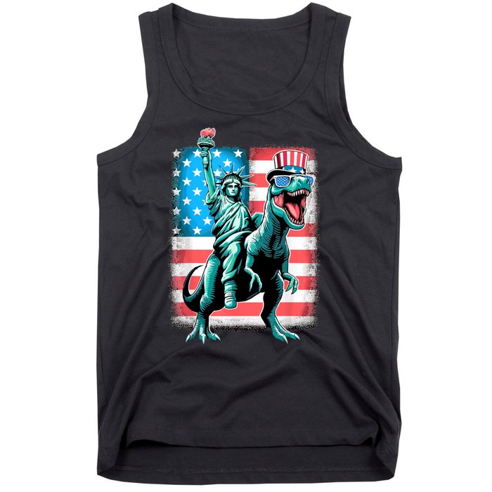 Dino Statue Of Liberty 4th Of July American Flag Tank Top