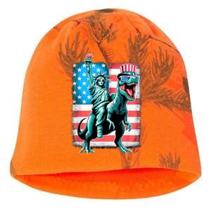 Dino Statue Of Liberty 4th Of July American Flag Kati - Camo Knit Beanie