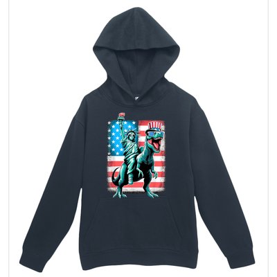 Dino Statue Of Liberty 4th Of July American Flag Urban Pullover Hoodie