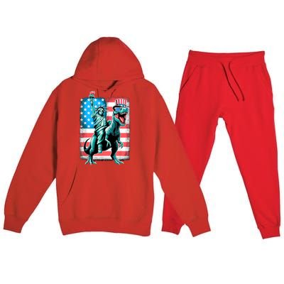 Dino Statue Of Liberty 4th Of July American Flag Premium Hooded Sweatsuit Set