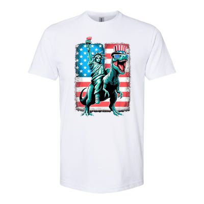 Dino Statue Of Liberty 4th Of July American Flag Softstyle CVC T-Shirt