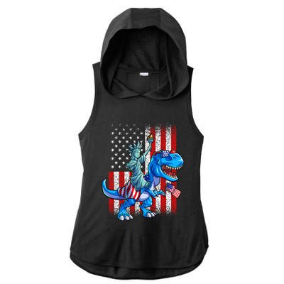 Dino Statue Of Liberty 4th Of July Boy American Flag Ladies PosiCharge Tri-Blend Wicking Draft Hoodie Tank