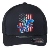 Dino Statue Of Liberty 4th Of July Boy American Flag Flexfit Unipanel Trucker Cap