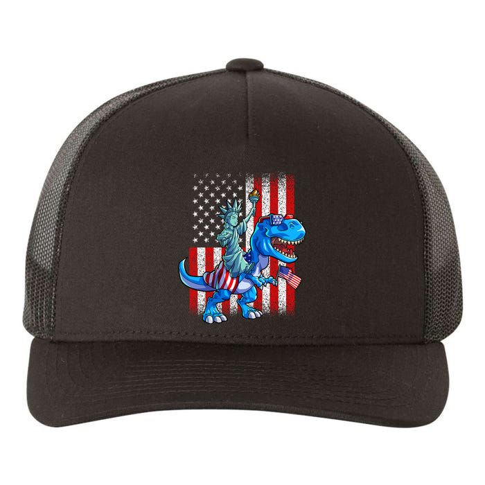 Dino Statue Of Liberty 4th Of July Boy American Flag Yupoong Adult 5-Panel Trucker Hat