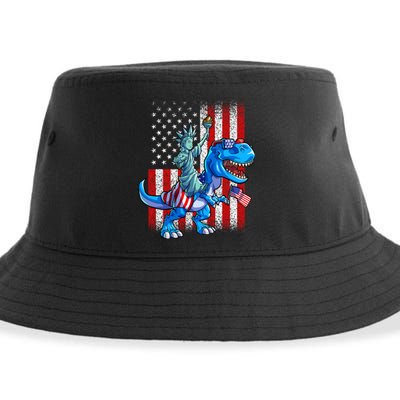 Dino Statue Of Liberty 4th Of July Boy American Flag Sustainable Bucket Hat