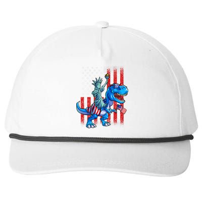 Dino Statue Of Liberty 4th Of July Boy American Flag Snapback Five-Panel Rope Hat