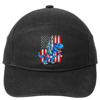 Dino Statue Of Liberty 4th Of July Boy American Flag 7-Panel Snapback Hat