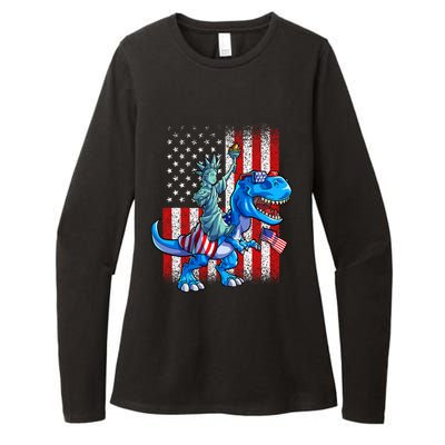 Dino Statue Of Liberty 4th Of July Boy American Flag Womens CVC Long Sleeve Shirt