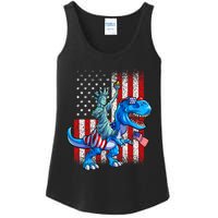 Dino Statue Of Liberty 4th Of July Boy American Flag Ladies Essential Tank