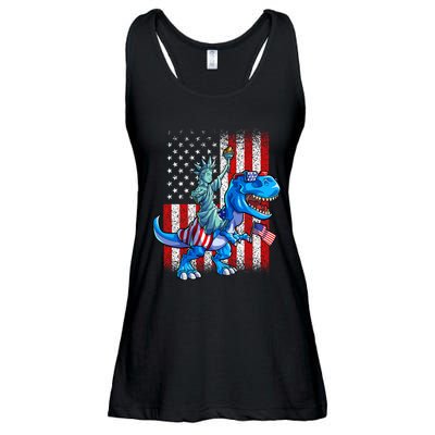 Dino Statue Of Liberty 4th Of July Boy American Flag Ladies Essential Flowy Tank