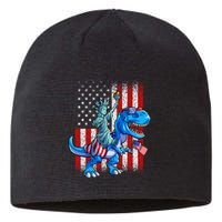 Dino Statue Of Liberty 4th Of July Boy American Flag Sustainable Beanie