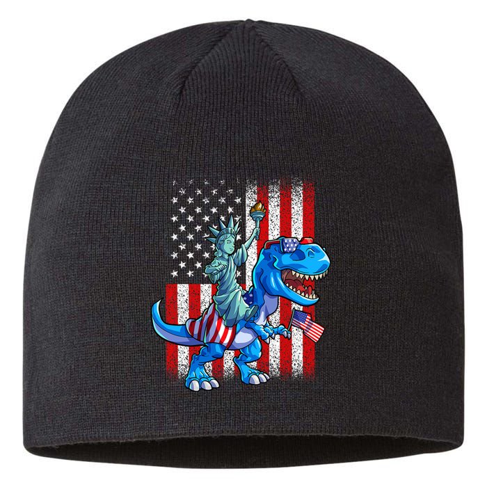 Dino Statue Of Liberty 4th Of July Boy American Flag Sustainable Beanie