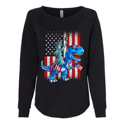 Dino Statue Of Liberty 4th Of July Boy American Flag Womens California Wash Sweatshirt