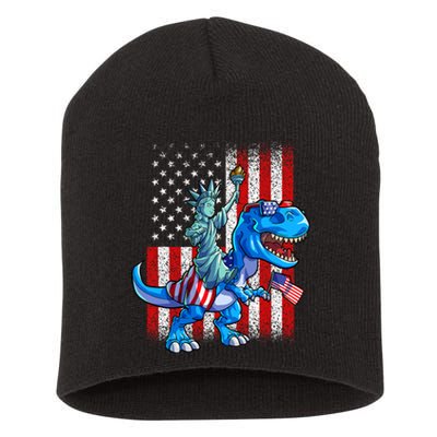 Dino Statue Of Liberty 4th Of July Boy American Flag Short Acrylic Beanie