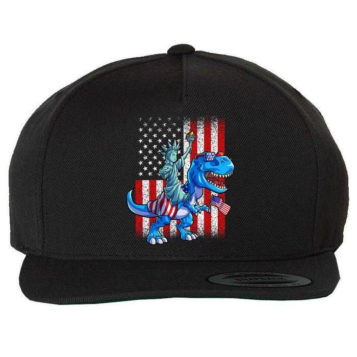 Dino Statue Of Liberty 4th Of July Boy American Flag Wool Snapback Cap