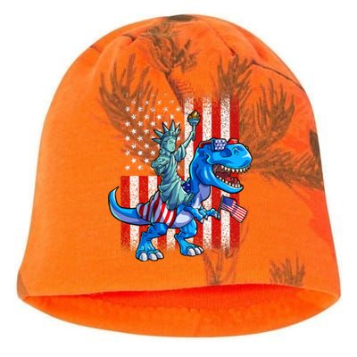 Dino Statue Of Liberty 4th Of July Boy American Flag Kati - Camo Knit Beanie