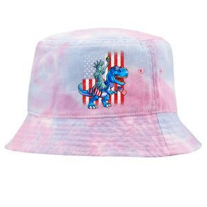 Dino Statue Of Liberty 4th Of July Boy American Flag Tie-Dyed Bucket Hat