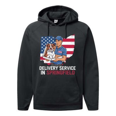 Delivery Service Oh Debate Trump Harris Eating The Dogs Performance Fleece Hoodie