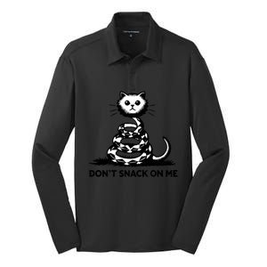 DonT Snack On Me Funny Cat Silk Touch Performance Long Sleeve Polo