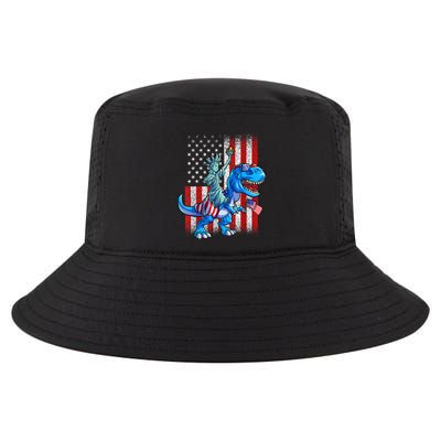 Dino Statue Of Liberty 4th Of July American Flag Patriotic 4th Of July Apparel B Cool Comfort Performance Bucket Hat