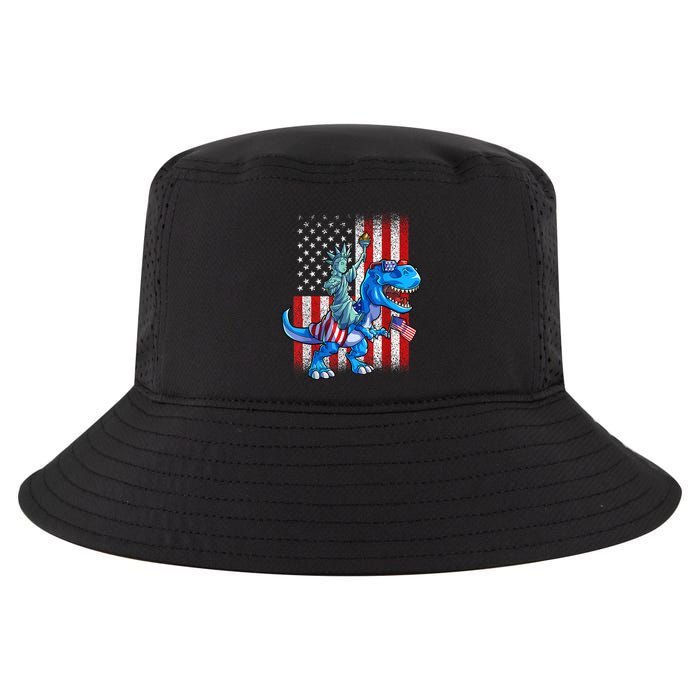 Dino Statue Of Liberty 4th Of July American Flag Patriotic 4th Of July Apparel B Cool Comfort Performance Bucket Hat