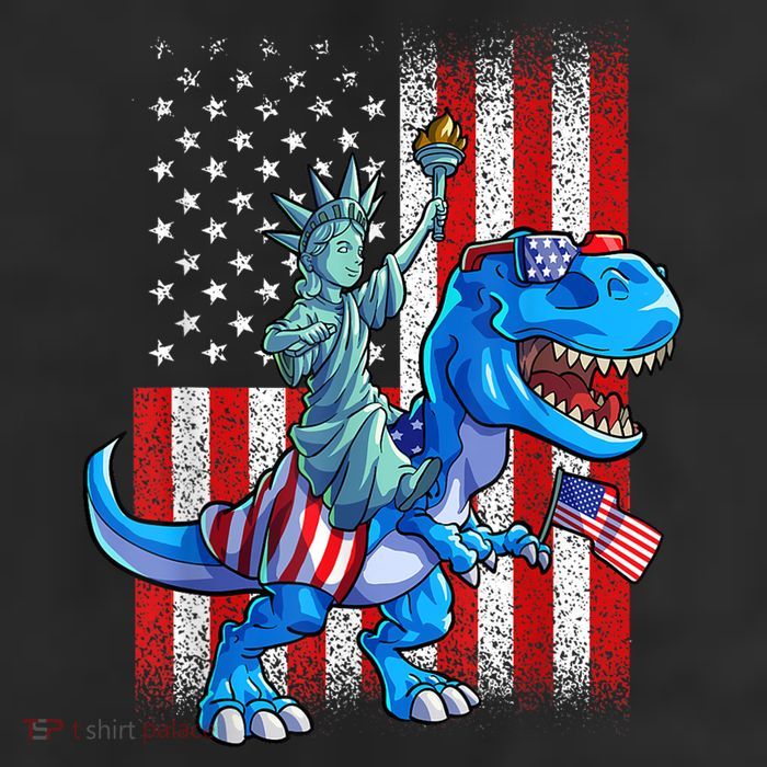Dino Statue Of Liberty 4th Of July American Flag Patriotic 4th Of July Apparel B 7 Panel Mesh Trucker Snapback Hat