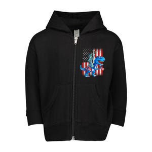 Dino Statue Of Liberty 4th Of July American Flag Patriotic 4th Of July Apparel B Toddler Zip Fleece Hoodie