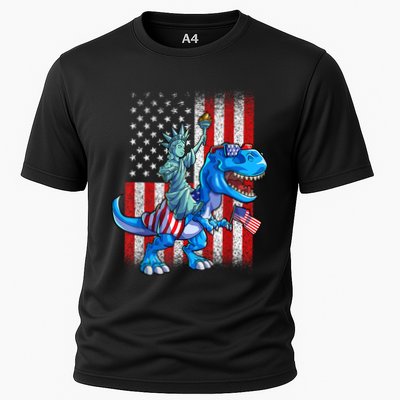 Dino Statue Of Liberty 4th Of July American Flag Patriotic 4th Of July Apparel B Performance Shirt