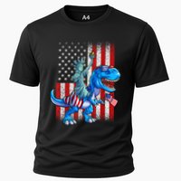Dino Statue Of Liberty 4th Of July American Flag Patriotic 4th Of July Apparel B Performance Shirt
