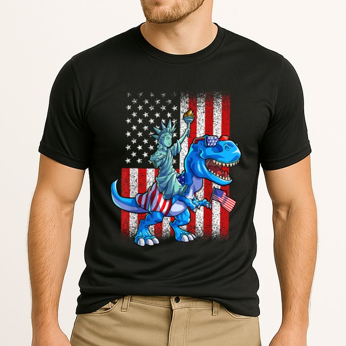 Dino Statue Of Liberty 4th Of July American Flag Patriotic 4th Of July Apparel B Performance Shirt
