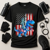 Dino Statue Of Liberty 4th Of July American Flag Patriotic 4th Of July Apparel B Performance Shirt