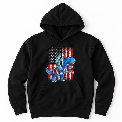Dino Statue Of Liberty 4th Of July American Flag Patriotic 4th Of July Apparel B Hoodie