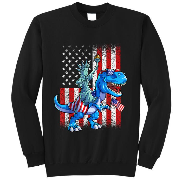 Dino Statue Of Liberty 4th Of July American Flag Patriotic 4th Of July Apparel B Sweatshirt