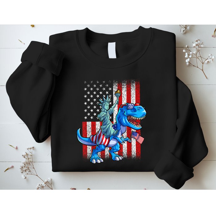 Dino Statue Of Liberty 4th Of July American Flag Patriotic 4th Of July Apparel B Sweatshirt