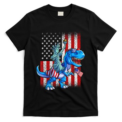 Dino Statue Of Liberty 4th Of July American Flag Patriotic 4th Of July Apparel B T-Shirt