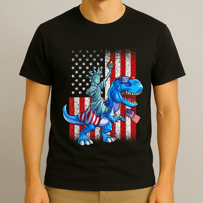 Dino Statue Of Liberty 4th Of July American Flag Patriotic 4th Of July Apparel B T-Shirt