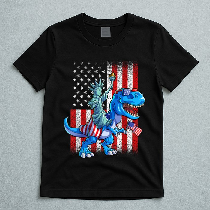 Dino Statue Of Liberty 4th Of July American Flag Patriotic 4th Of July Apparel B T-Shirt
