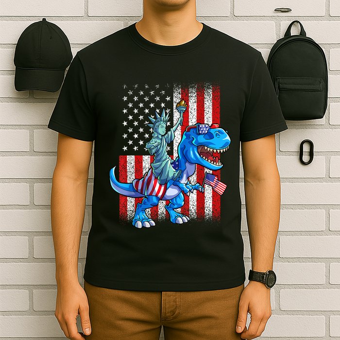 Dino Statue Of Liberty 4th Of July American Flag Patriotic 4th Of July Apparel B T-Shirt